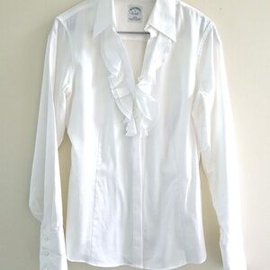 BROOKS BROTHERS Women's white shirt with ruffle detail.  SIZE - 8